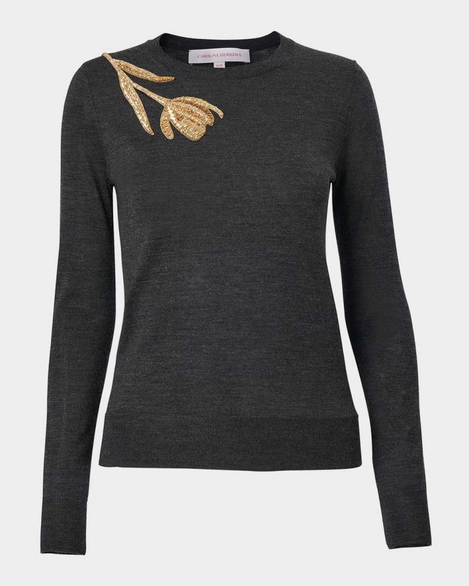 Tulip Embellished Wool-Silk Sweat